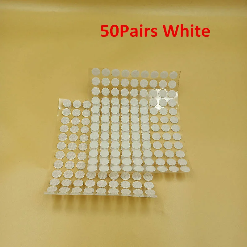 White 50pairs 10mm 100 пар Самоклеящиеся Застежки лента 10/15/20/25/30 мм сильный клей точки Стикеры крюк и петля; цвет белый, черный; Круглый Монеты нейлоновая лента - Цвет: White 50pairs 10mm