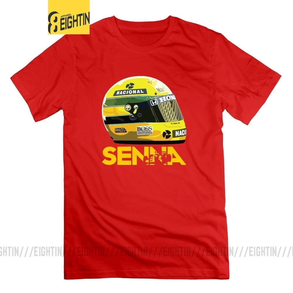 Ayrton Senna гоночный шлем для мужчин новинка футболка большой размер короткий рукав подарок футболки из хлопка с круглым вырезом - Цвет: Красный