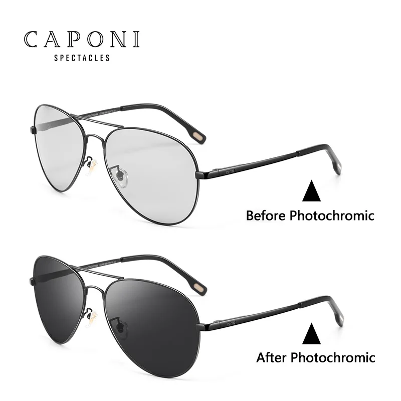Photochromic-Black CAPONI, Винтажные Солнцезащитные очки пилота, мужские поляризованные солнцезащитные очки для рыбалки, мужские обесцвечивающиеся, классические, брендовые, дизайнерские, солнцезащитные очки, UV400 CP3025 - Цвет линз: Photochromic-Black