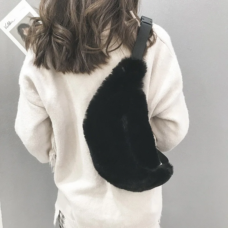 Плюшевая поясная сумка для женщин 2019 зимняя нагрудная из искусственного меха