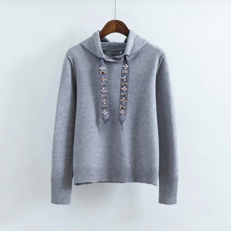TMODA 2021 Женские С капюшоном Толстовки с длинными рукавами украшенными бусами