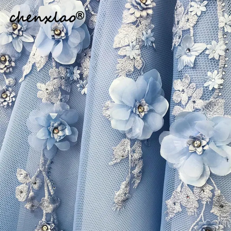 Небесно голубое вечернее платье вечерние платья с 3D цветами длинное в