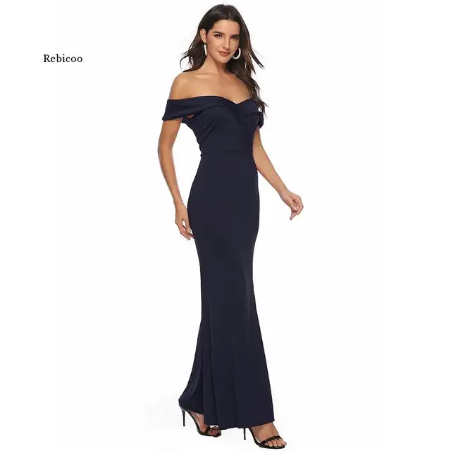 Sexy Women Off Shoulder Dress Maxi Party Long Dress Solid V-Neck Dress Party Bridesmaids Infinity Robe Longue Femme 3