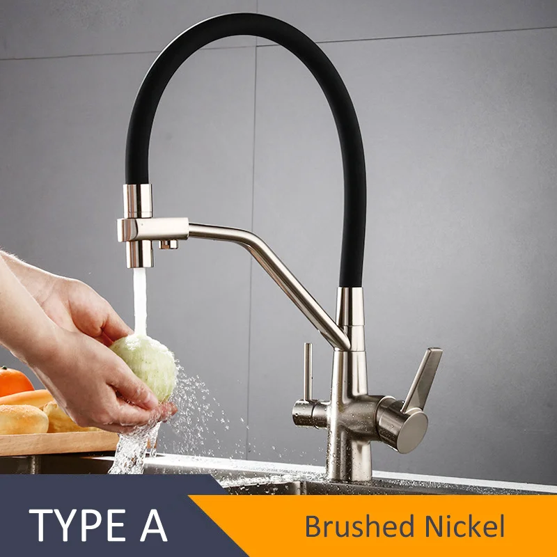 Quyanre фильтрованный кухонный смеситель для очистки кухонного крана вращающийся на 360 градусов фильтр для воды кран для кухни три способа кухонный кран - Цвет: A- Brushed Nickel