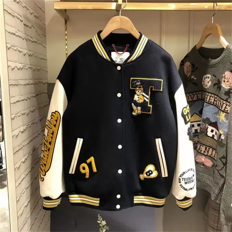

ins jacket female spring and autumn loose 2021 new trendy brand hit color autumn jacket retro Y2K men and women baseball uniform