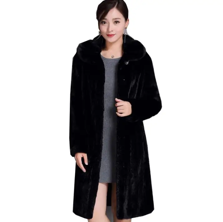 Autumn faux mink fur leather jacket womens warm fur leather long coat women loose jackets winter thicken fashion brown