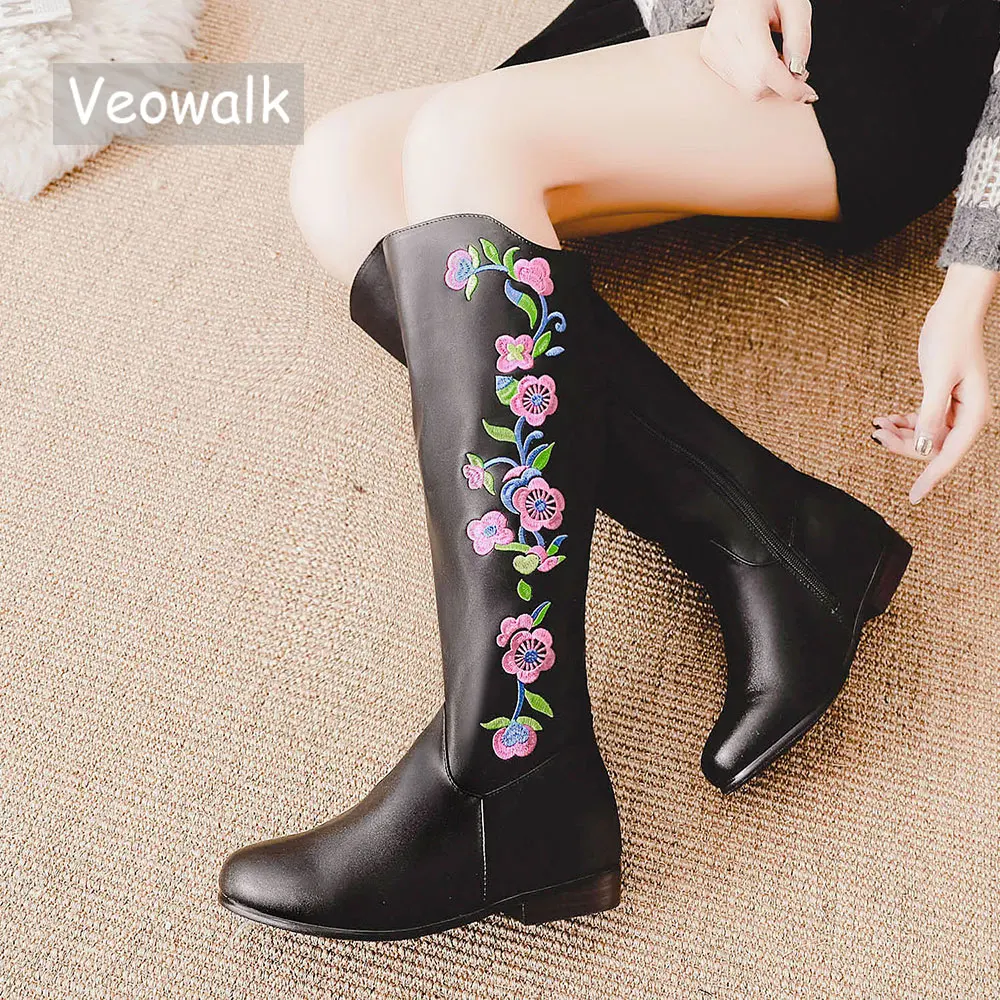 Женские сапоги из искусственной кожи Veowalk зимние черные до середины икры с