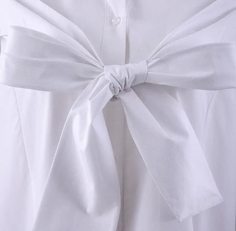 

Women White Bow White Blouse 2021 New Lapel Long Sleeve Loose Fit Shirt Fashion Tide Spring Autumn Tops w1236