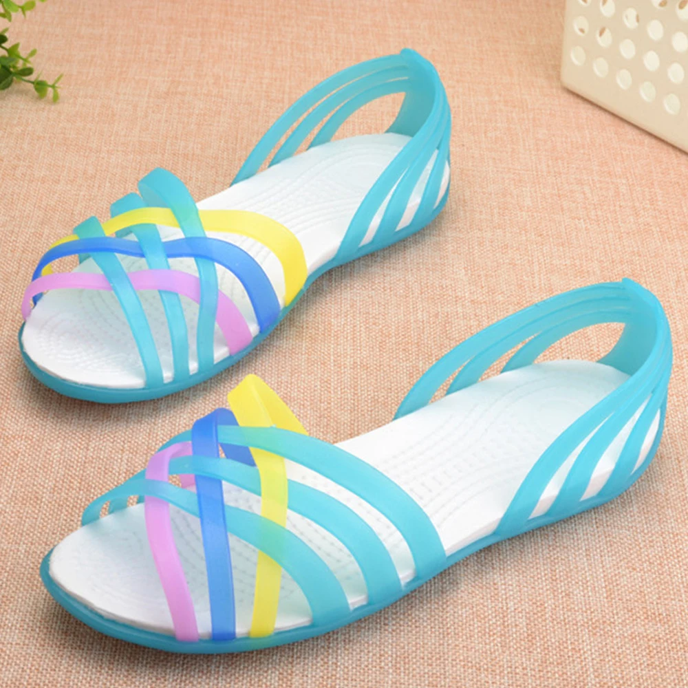 Сандалии желе женские прозрачная обувь открытый носок пляжные тапочки