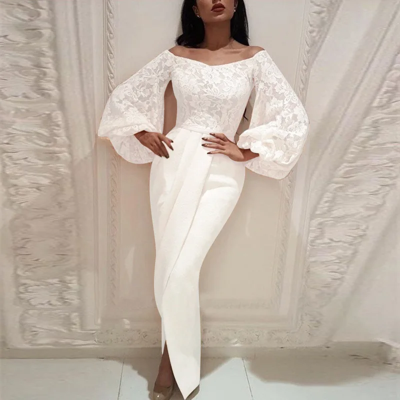 

New European and American women's lace Lantern Sleeve Dress