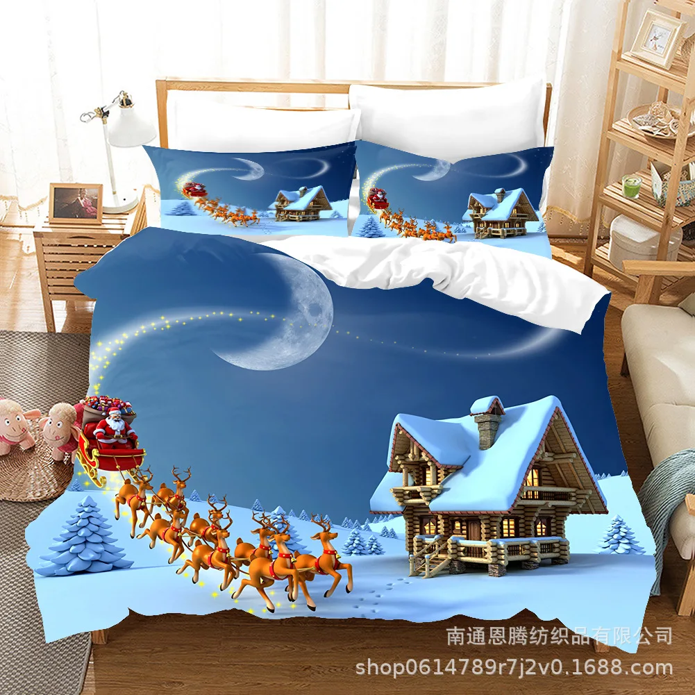 

New 3D Cartoon Sanding Digital Printing Christmas New Bedding Set Foreign Trade 3-piece Set Bedding Set Duvet Cover Set