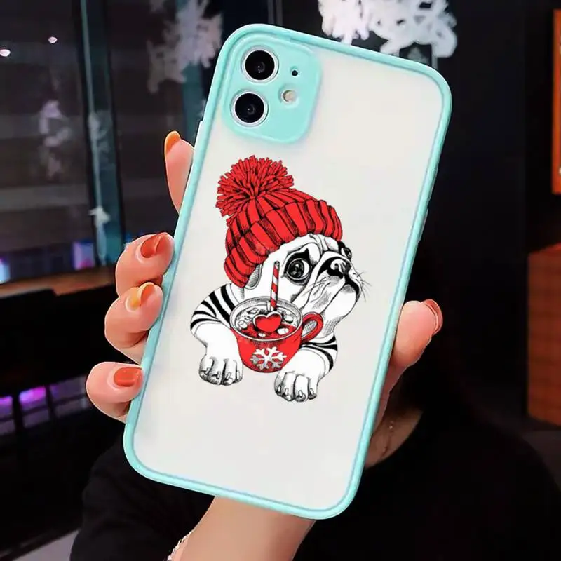 

Cute dog puppy Pug Bulldog blowing Phone Cases matte transparent For blue iPhone 7 8 x xs xr 11 12 pro plus max mini Clear