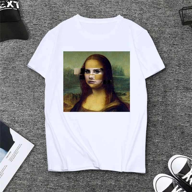 

Casual Tops Female Clothes Sexy Mona Lisa Print Women Tops Summer 2020 NEW O-neck Tee T Shirts Women Aesthetics Funny Tshirts