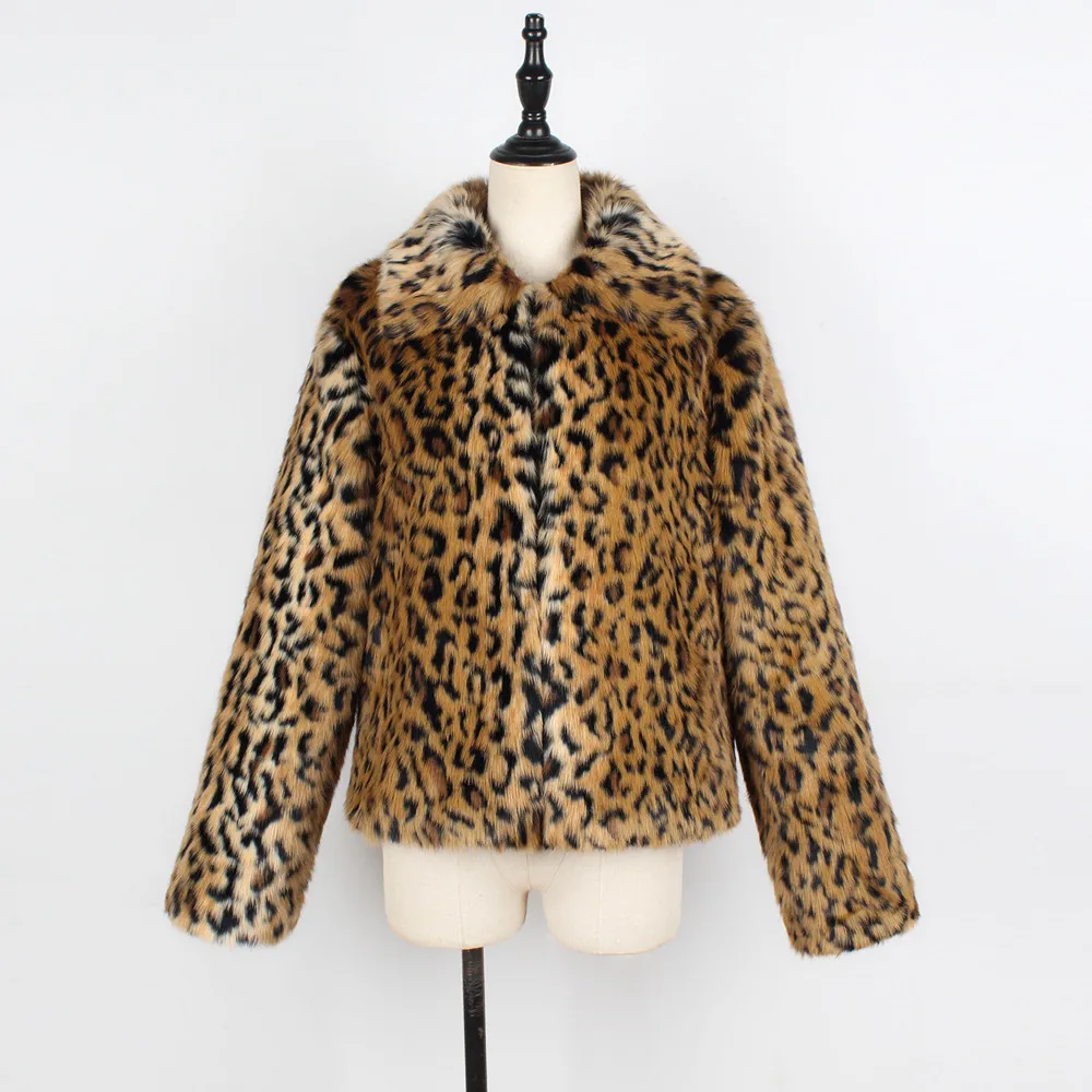 

Ladies Womens Warm Leopard Print Faux Fur Coat Jacket Winter Parka Outerwear Fashion Retro Loose Atmosphere Simple Temperament