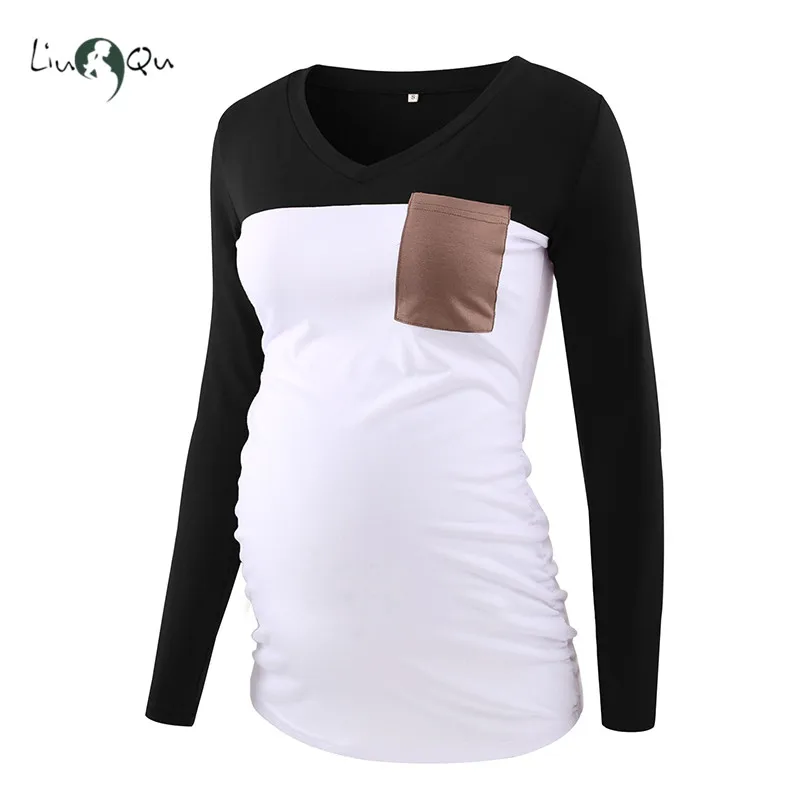 Блузки с длинным рукавом и v образным вырезом повседневная одежда для беременных