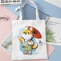 dog under cherry blossom shopper bag tote canvas shoulder bag women reusable shopping and other handbag girl canvas crossbody