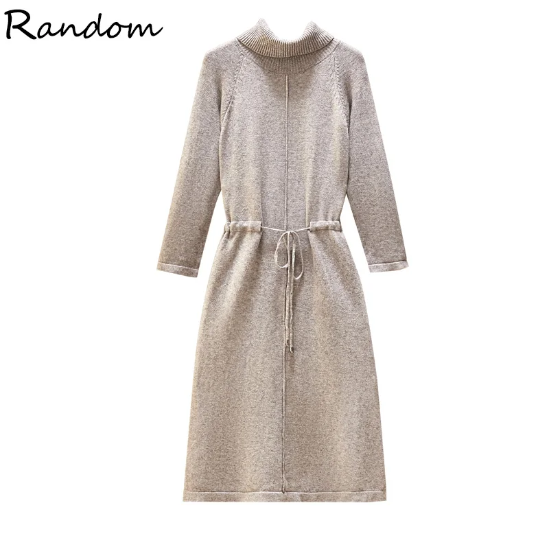 Женское осенне-зимнее платье-свитер с высоким воротником новинка 2020 Модный