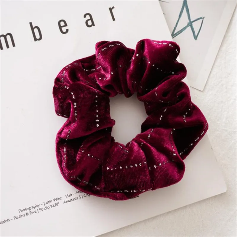 wine red Рождественские золотые бархатные резинки для волос, прочные резинки для волос для девочек, резинки для конского хвоста, зеленая резинка для волос, аксессуары для волос - Цвет: wine red