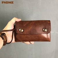 retro high quality natural real cowhide men womens long wallet casual fashion genuine leather large capacity phone clutch purse