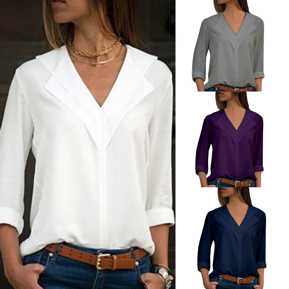 

Formal Office Wear Casual V Neck Double Layer Shirt Thin Fabric Solid Color T Shirt Women Big Size 5xl Elegant Shirt Plain Basic