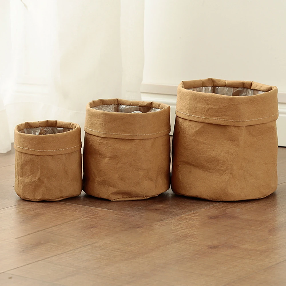 Plant Pot Coat Kraft Paper Basket Flower Cover Waterproof Multifunctional Cosmetic Bag Reusable For Home Decor | Дом и сад