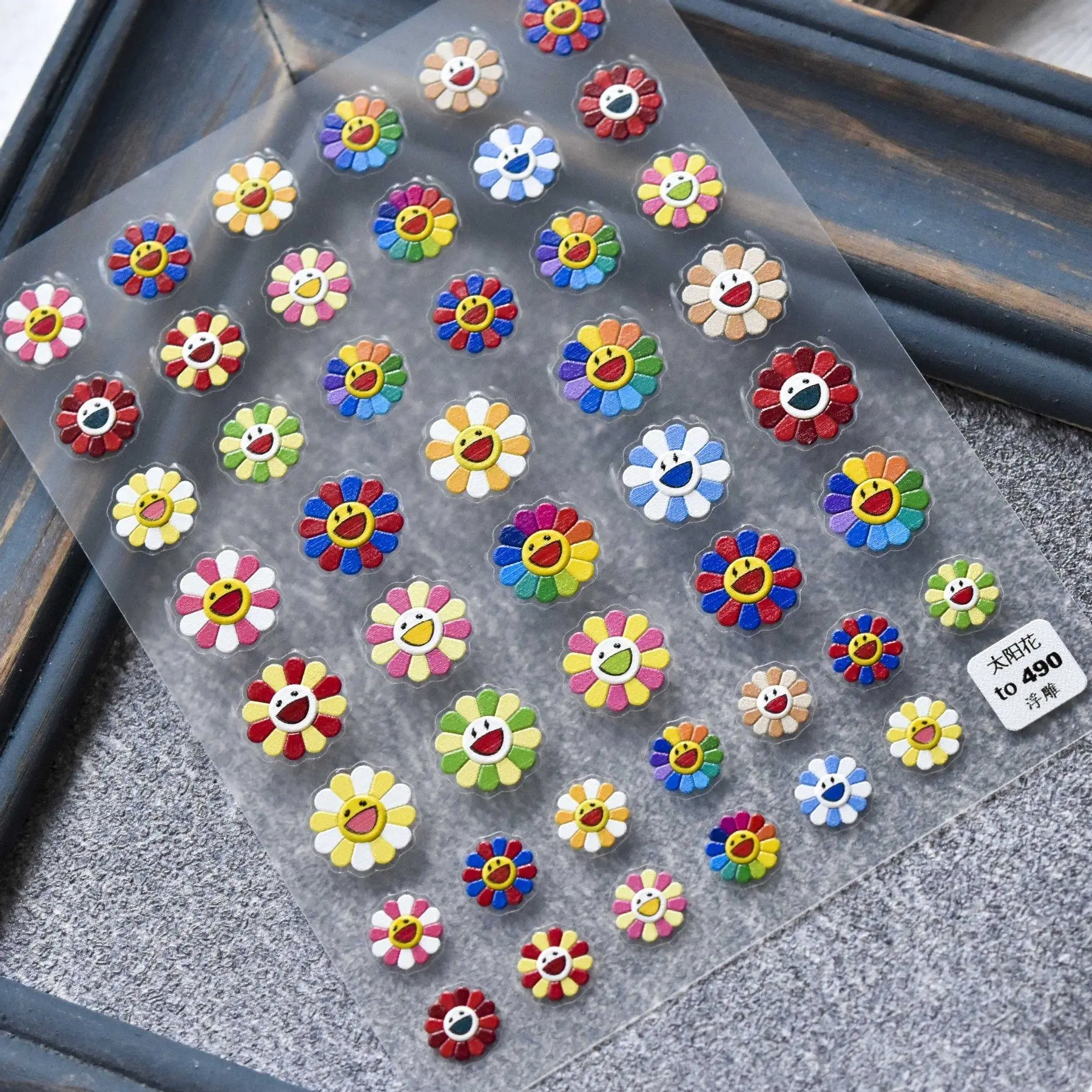 

New Craft 3D Nail Art Decals Smiley Face Colored Flowers Three-dimensional Relief 5D Nail Art Decoration Stickers