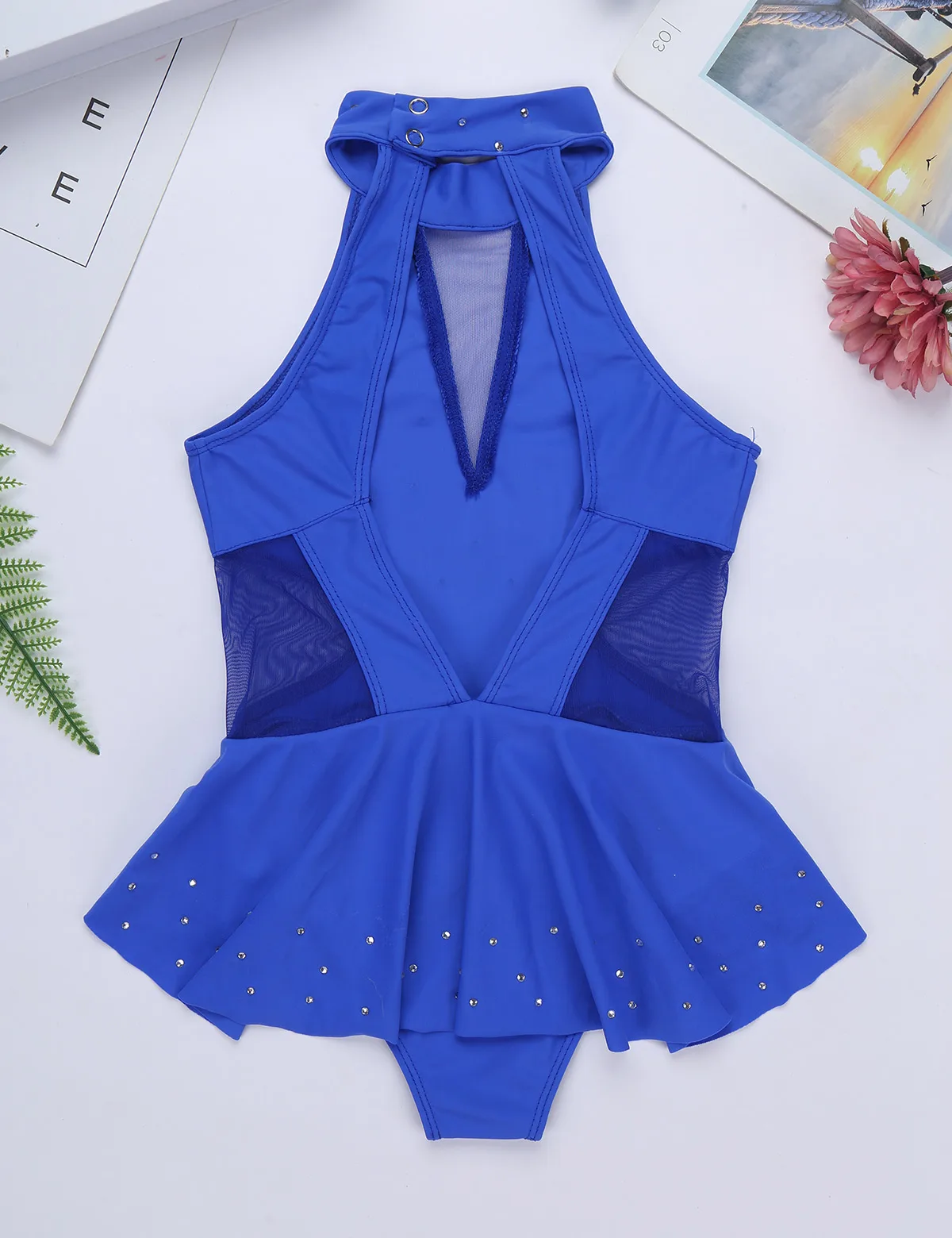 Kids Girls Gymnastic Leotard Shiny Glitter Mesh Splice Ballet Dance Dress for Modern Contemporary Ballroom Stage Performance