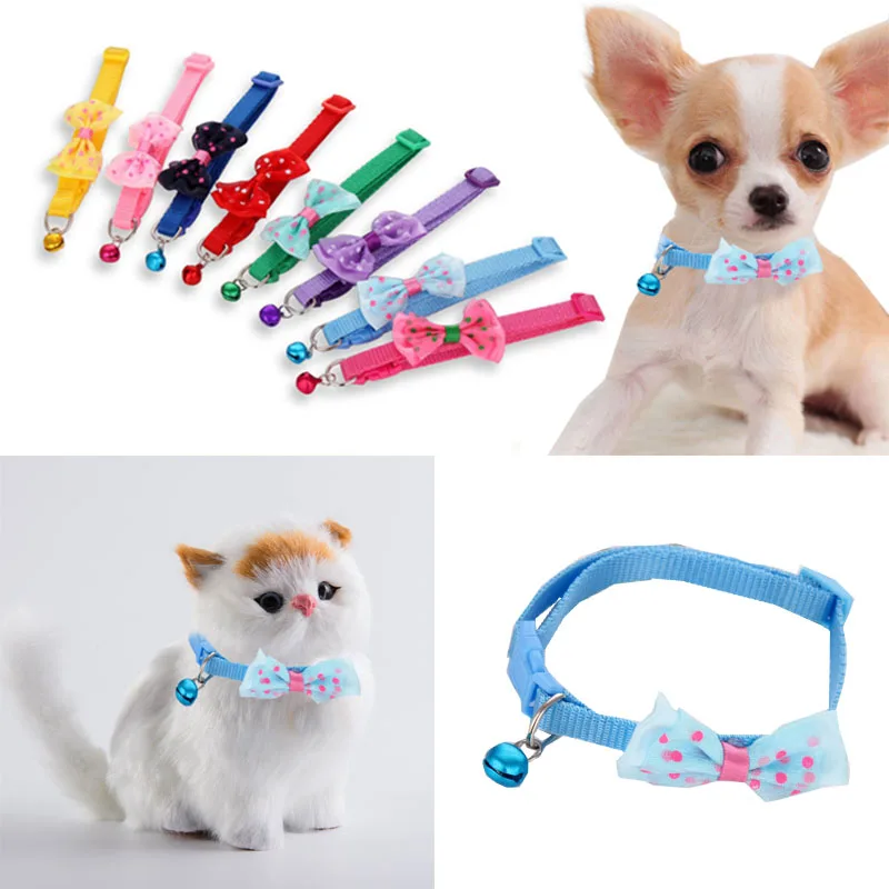 

1pc Fashion Cute Kitten New Adjustable Bowknot Nylon Dog Cat Pet Collar Bow Tie Bell Puppy Candy Color Necktie