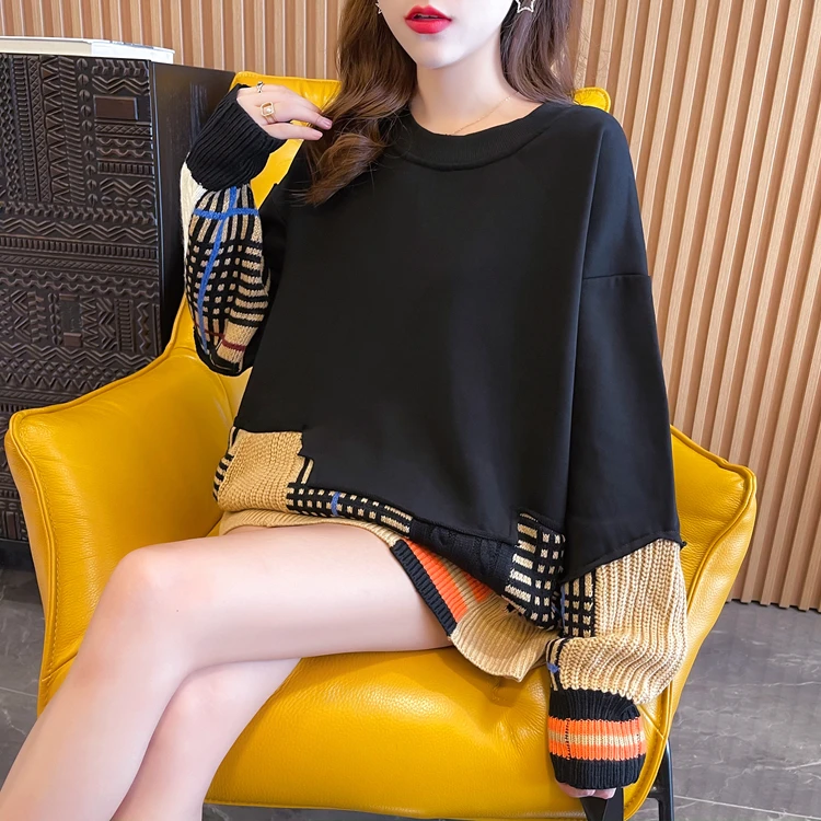 

Женская хлопковая толстовка с длинным рукавом, с круглым вырезом