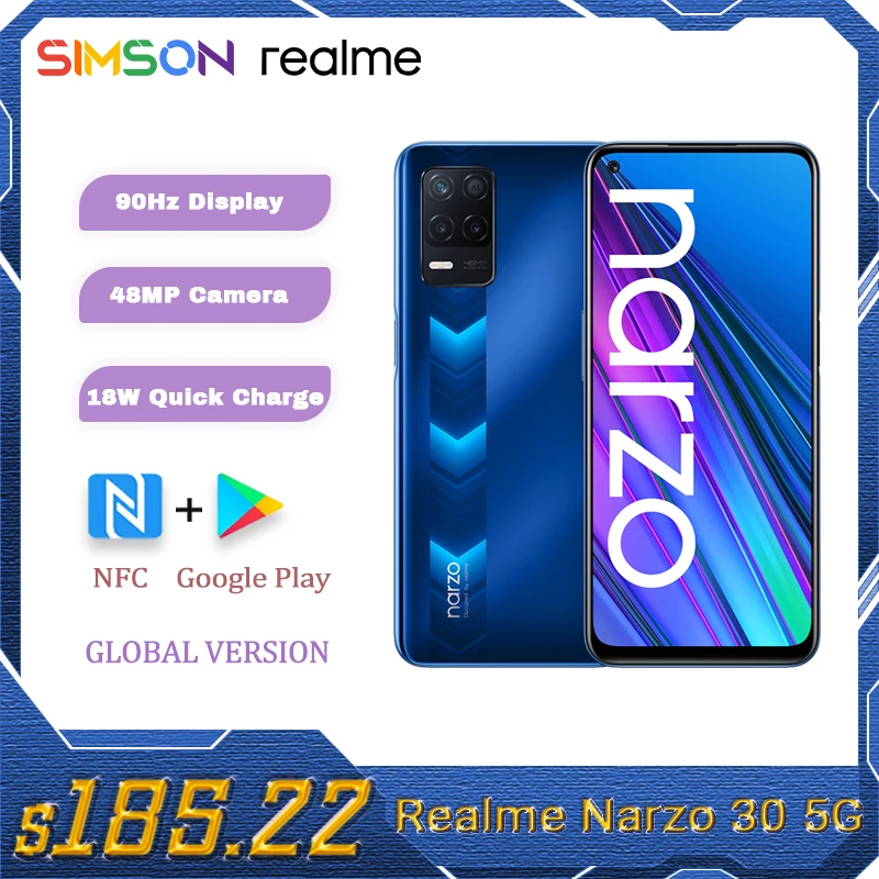 

2021 New realme Narzo 30 5G Global Version 4GB 128GB NFC Dimensity 700 48MP Triple Camera 5000mAh 90Hz Display