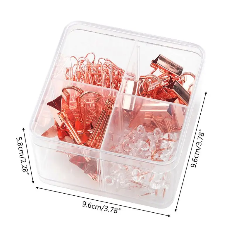 

171pcs/box Multi-purpose Paper Clips Ticket Holder Rose Gold Push Pins Thumbtack Combination Stationery Set