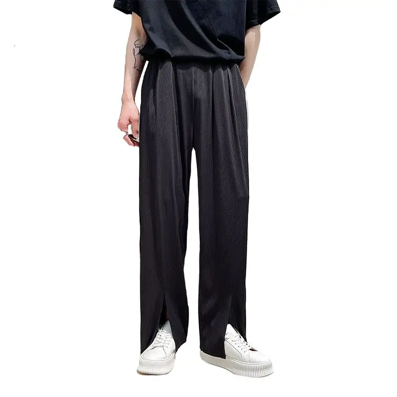 

Pleated Pants Men's Fashion Black Beige Casual Pants Men Streetwear Korean Loose Straight Wide Leg Pants Mens Trousers M-XL