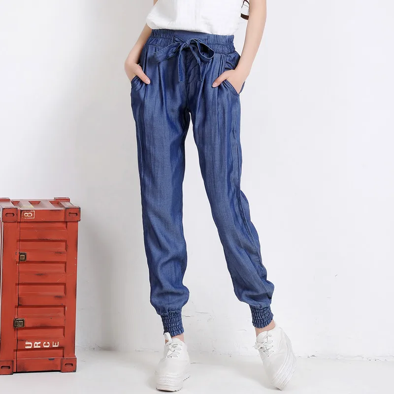 Женские джинсы из тенсельной ткани весенне летние тонкие широкие брюки