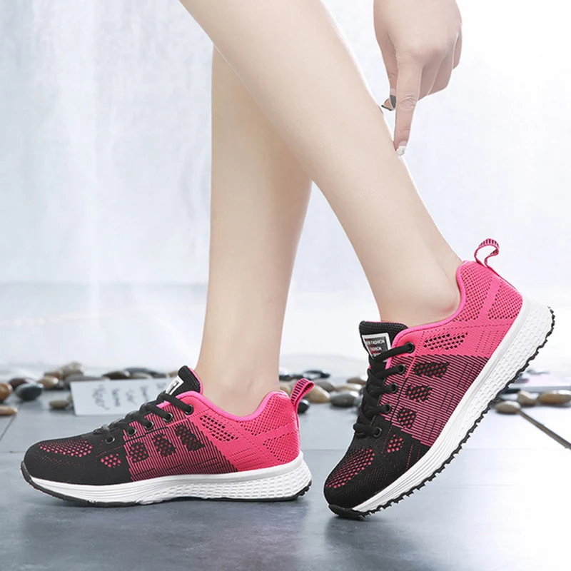 

2019 Women's Sneakers Fashion Mesh Round Toe Cross Straps Flat Sneakers Shoes Breathable Casual Shoes