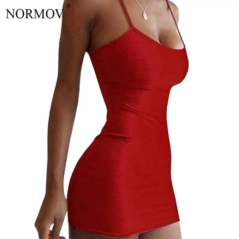 NORMOV Sexy Bodycon Dress Womens Summer Casual Cotton Stretchy Sleeveless Solid Elastic Thin Shoulder | Женская одежда