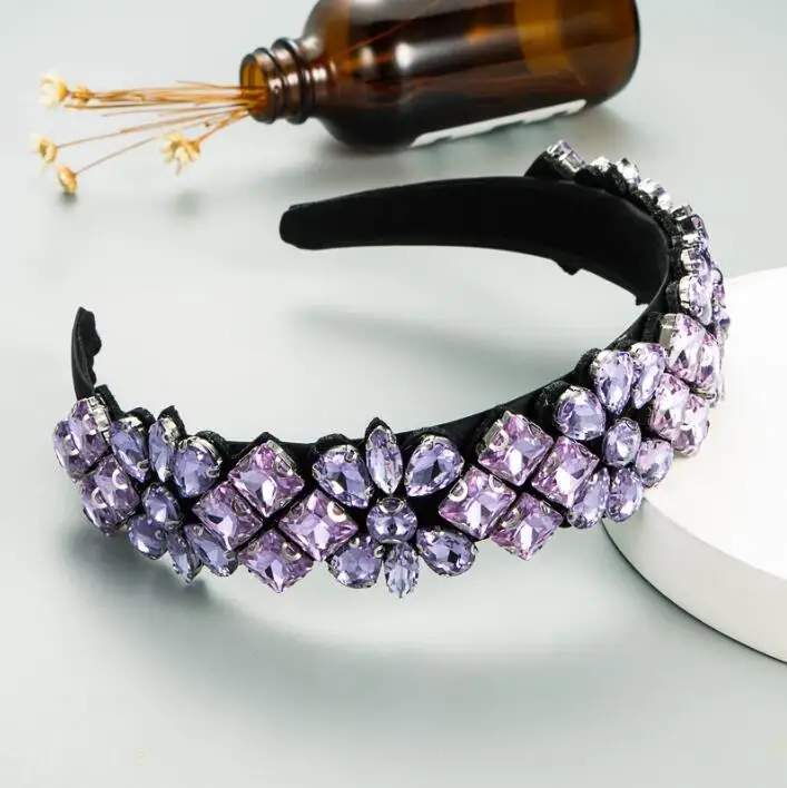 

Fashion temperament super flash glass rhinestone flower hairbands Baroque wide bridal women hair accessories