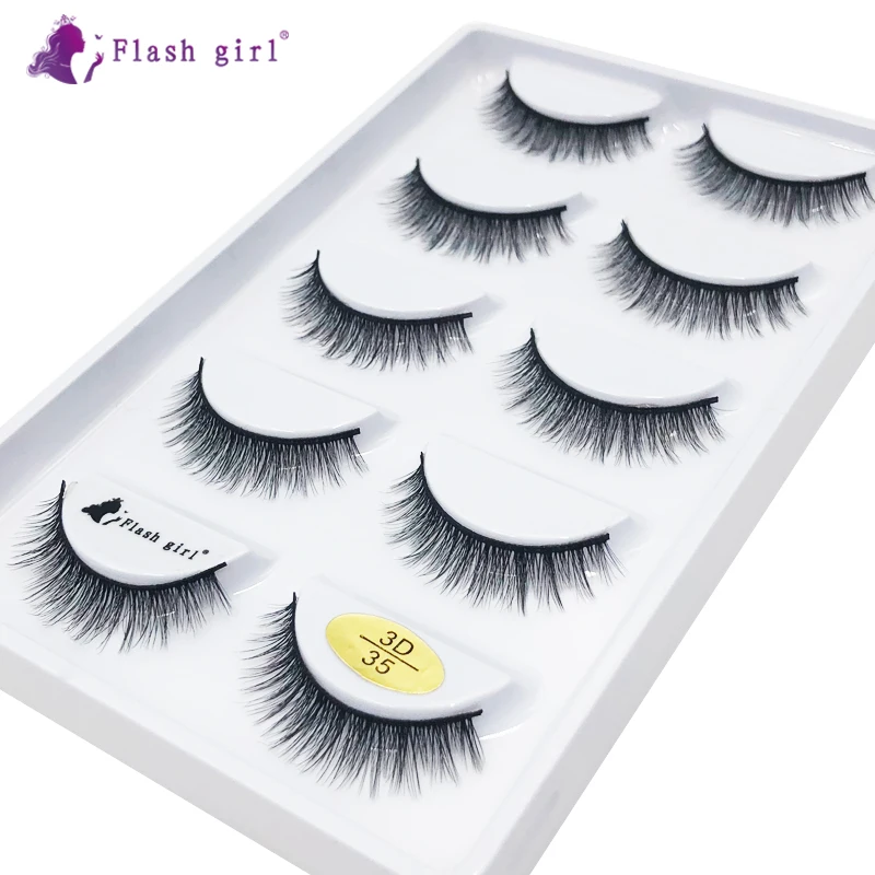 

Most Popular 5 Pairs 3D Mink Natural Long Eyelashes 100% Handmade Cruelty Free Fake Eyelash Soft Eye Lashes Extension 3D-35