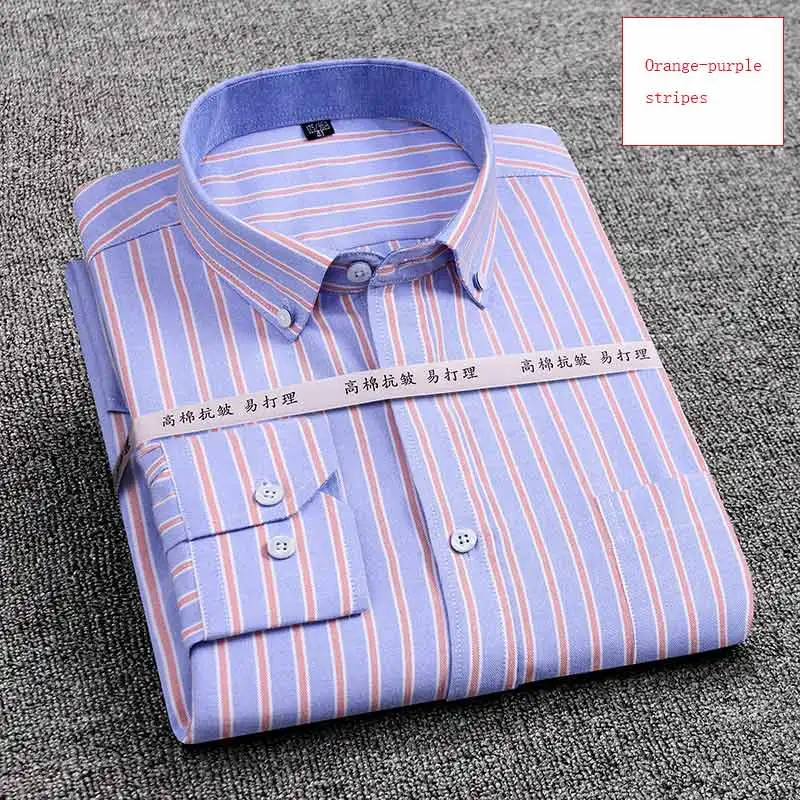 Оксфордская Однотонная рубашка на пуговицах с длинным рукавом мужская коротким