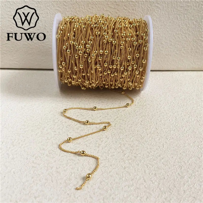 Gold Plated FUWO Высококачественная латунная большая цепочка из бисера с 24k золотым окунутым анти-матовое ожерелье для изготовления ювелирных изделий 1,3-3,5 мм 10 м/лот NC009 - Цвет: Gold Plated
