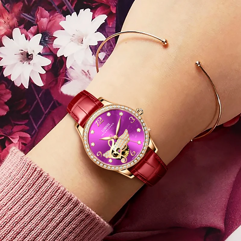 LOBINNI женские автоматические часы роскошные механические наручные водостойкий