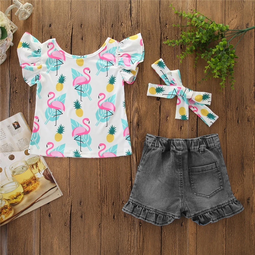 2021 Детская летняя одежда детские костюмы одежды в виде фламинго для маленьких