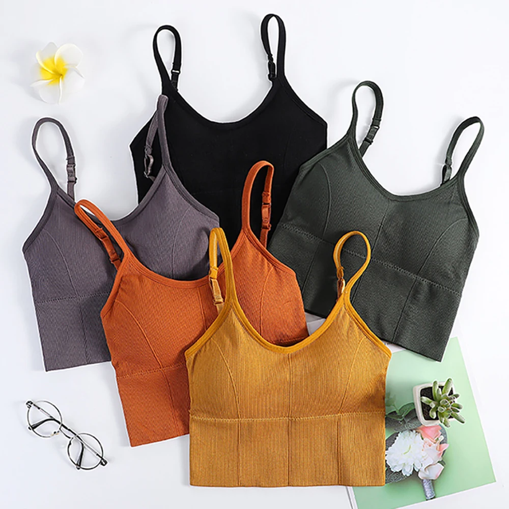 

Women Sport Bras Fast Dry Elastic Padded Gym Running Skeep Vest Solid Fitness Jogging Yoga Breathable Tops Seamless Push Up Tank