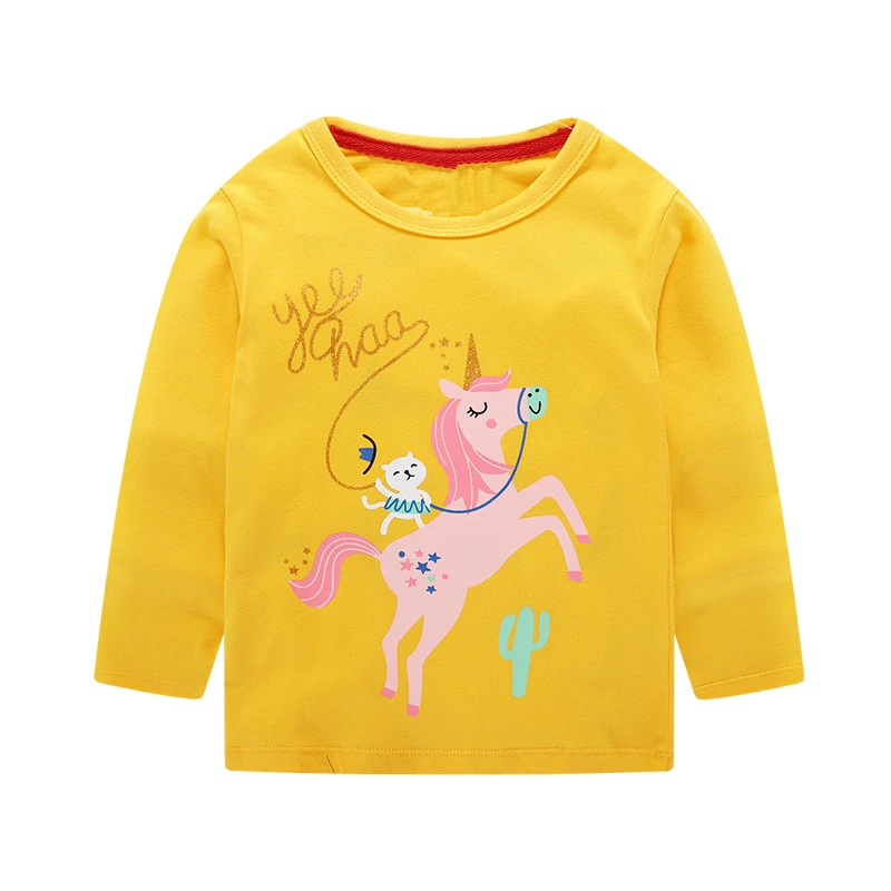 Little maven/осенние футболки с длинными рукавами и принтом единорога для девочек от 2 до 7 лет осенняя одежда для малышей Детская одежда