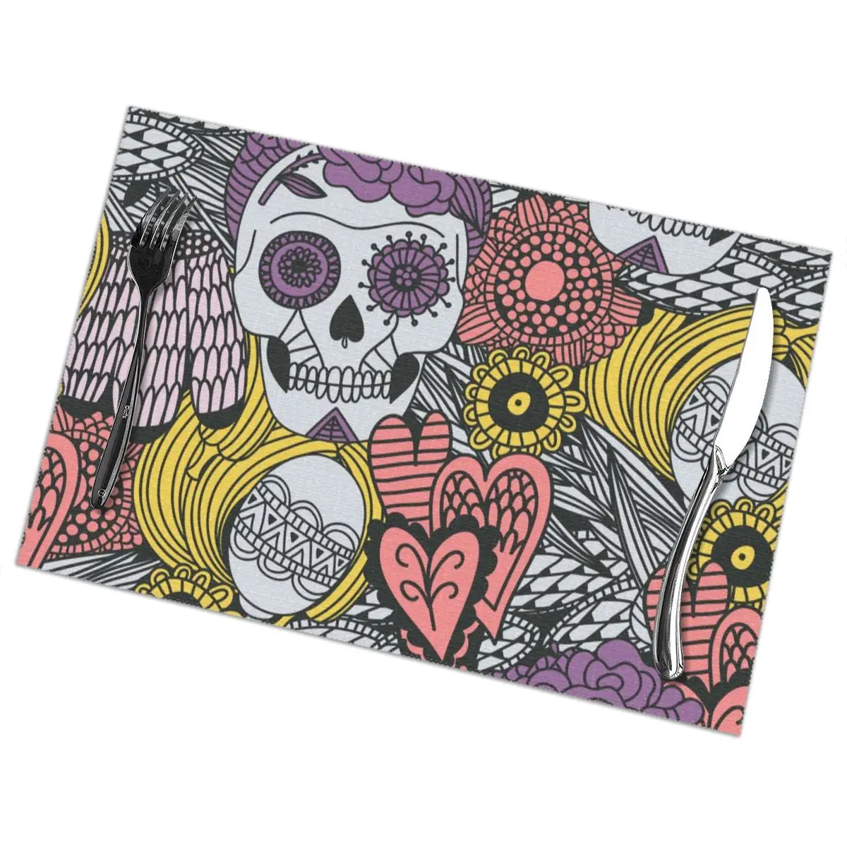 6 шт. Подложка для обеденного стола Мексиканский Цветочный Череп термостойкие