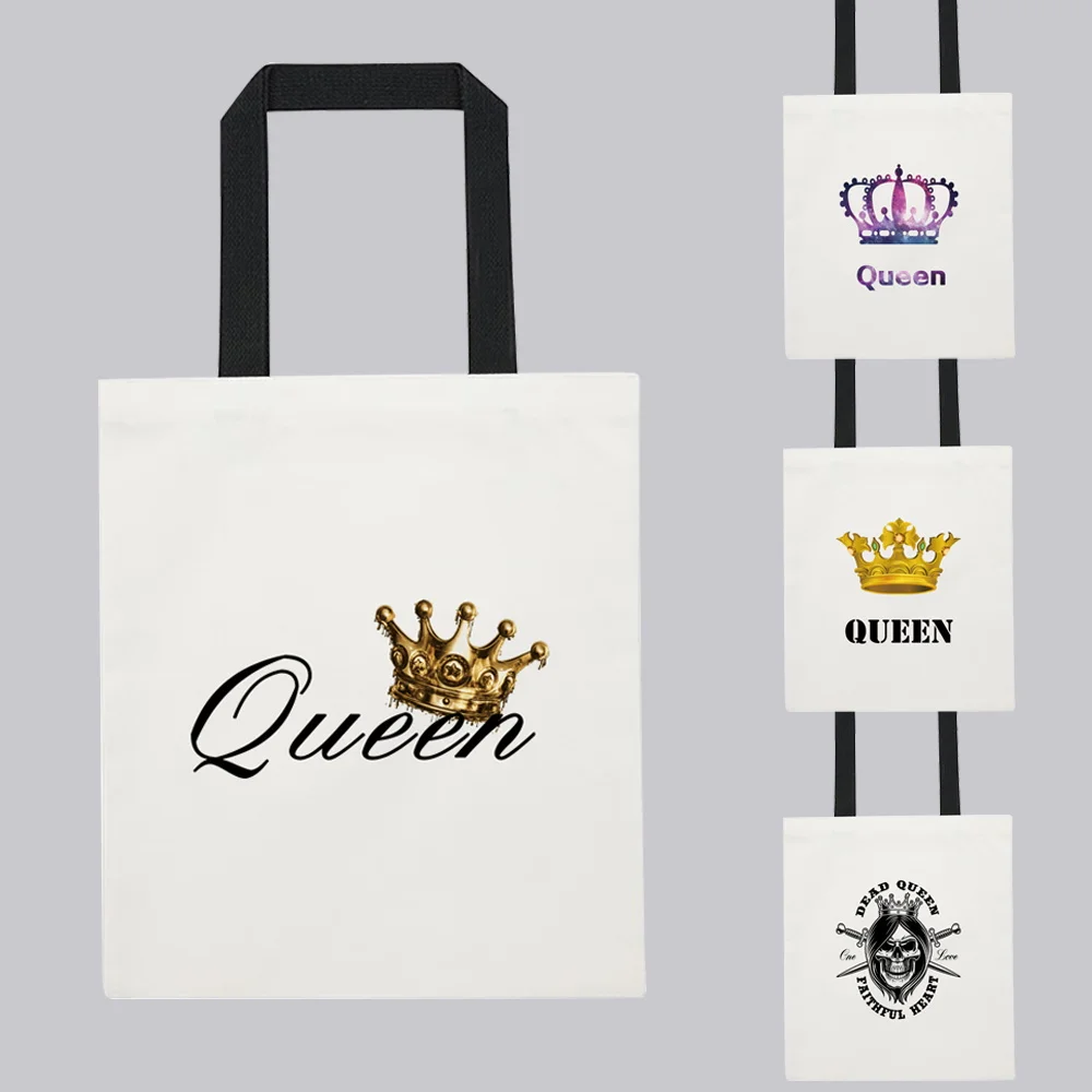 

Bags for Women Harajuku Reusable Shoulder Shopper Bags Large Capacity Handbags Queen Crown Pattern Print Series Shopping Bags