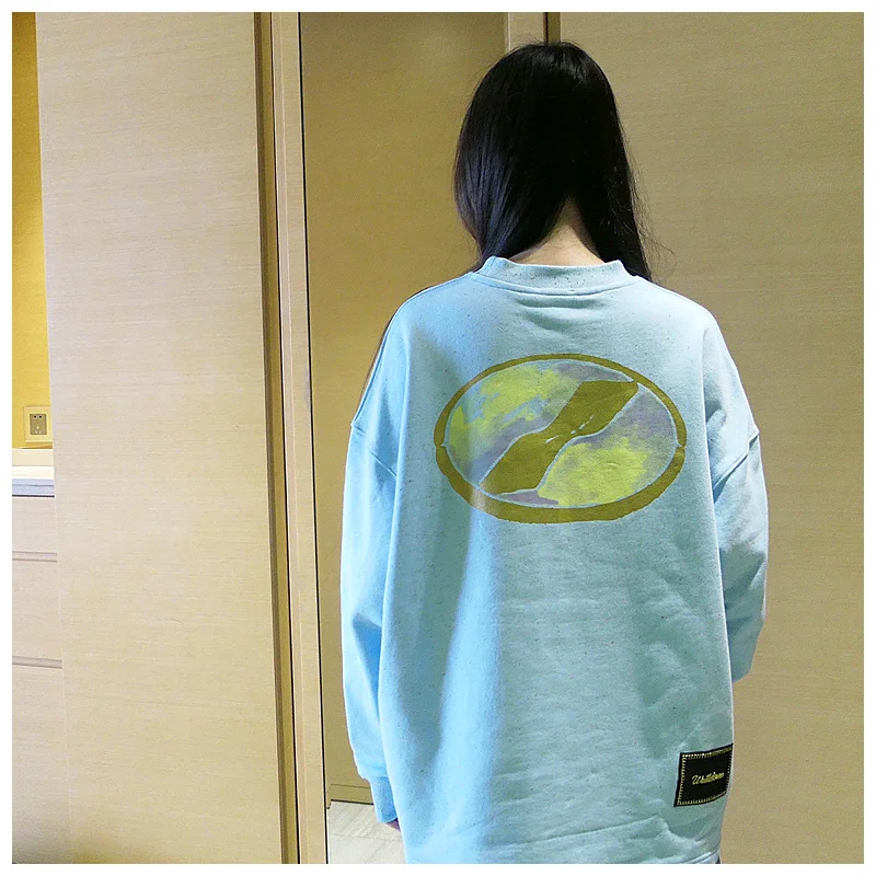 

Толстовка we11done в японском уличном стиле с длинными рукавами и надписью из цветной пряжи, большая толстовка с граффити для мужчин и женщин, н...