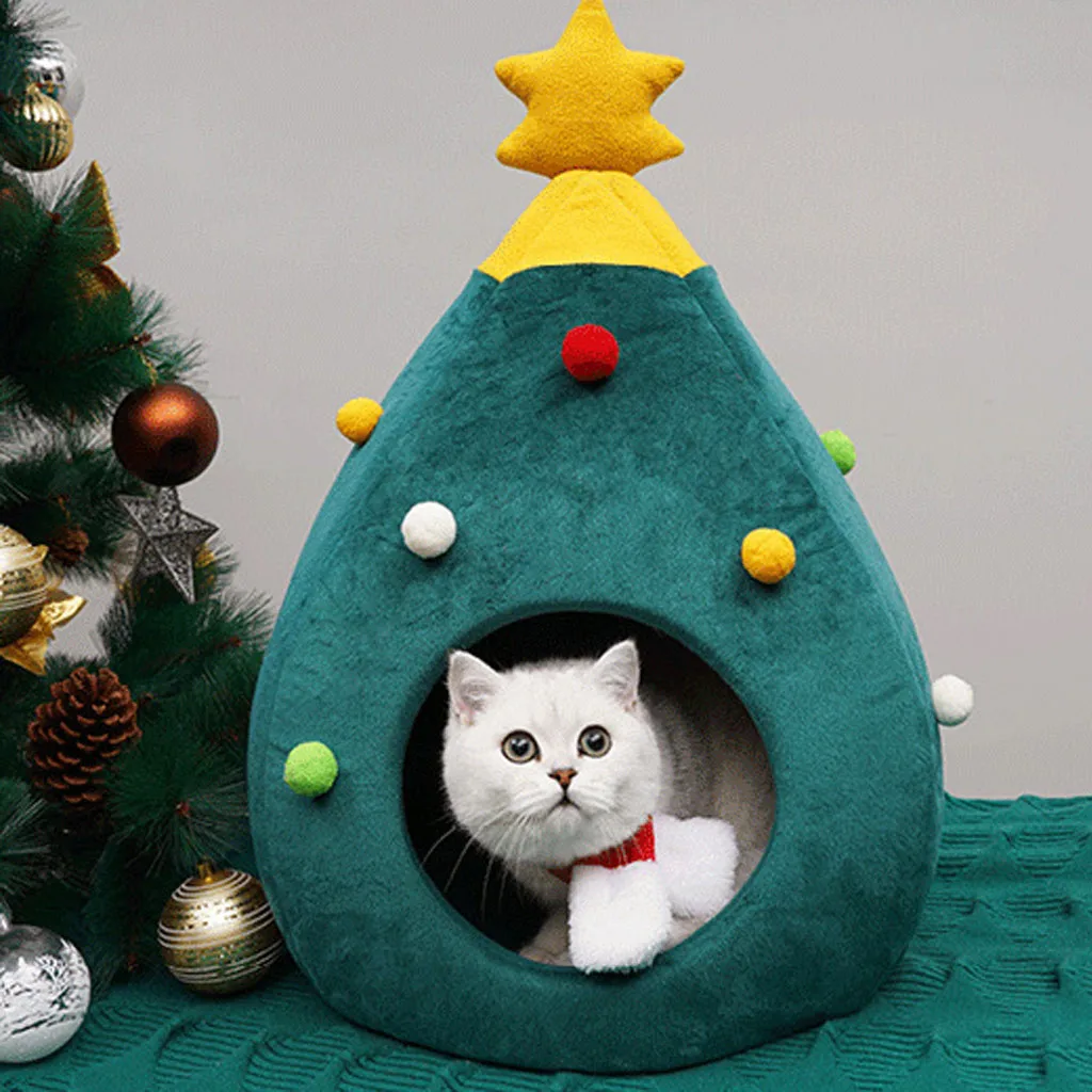 Домик для питомцев кошек, собак, питомник, щенок, пещера, спальная кровать, Рождественская елка, зимняя теплая кровать для кошек, собачий домик, cama para cachorro