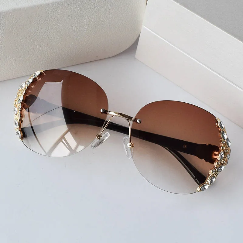 

Rimless Luxury Sunglasses Women Frameless Polygon Big FrameSun Glasses Female Retro Fashion Gradient Round Oculos De Sol