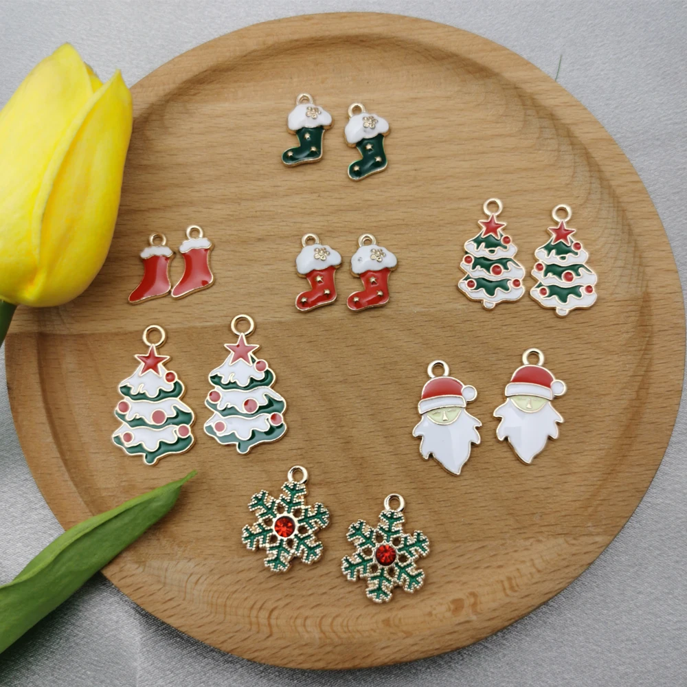 

10pcs New Christmas Tree Santa Socks Alloy Enamel Charm for Jewelry Making Fashion Earring Pendant Necklace and Bracelet Charms