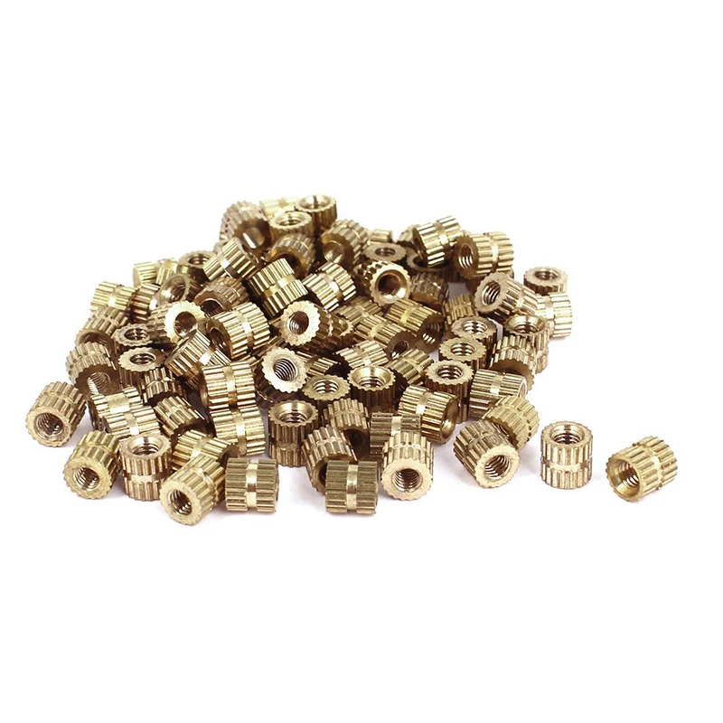 

M3x5mm(L)-5mm(OD) Metric Threaded Brass Knurl Round Insert Nuts 100pcs